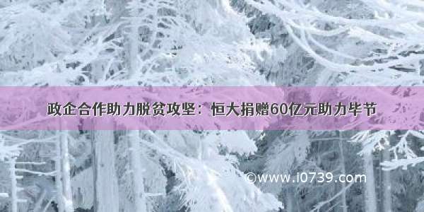 政企合作助力脱贫攻坚：恒大捐赠60亿元助力毕节